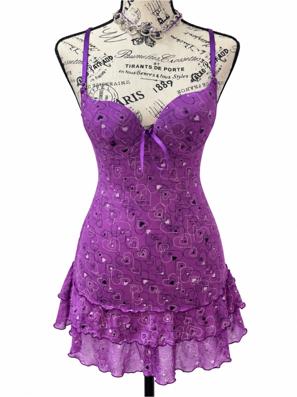 Purple Heart-Print Lingerie Chemise